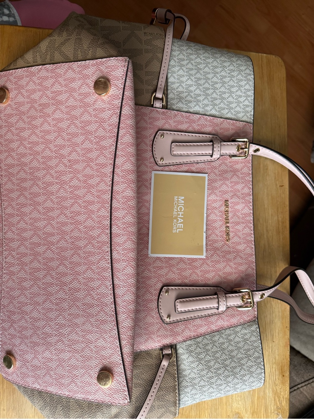 Michael Kors Pink and Neutral Logo Tote Bag